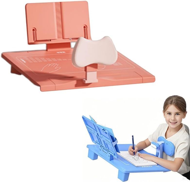 chislim Sitting Posture Corrector for Kids,Student Desktop Writing Board with Book Stand,Height Adjustable,Prevent Myopia,Fits Most Study Tables (Pink) - Image 1